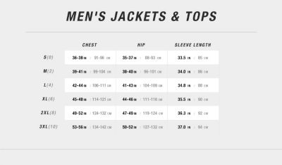the north face women's jacket size chart