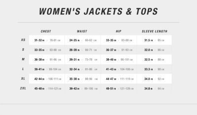 north face women's jacket size chart