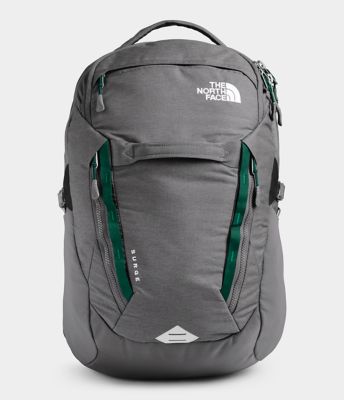 grey and teal north face backpack