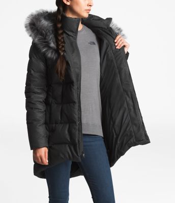 hey mama water repellent 550 fill power down parka with faux fur trim
