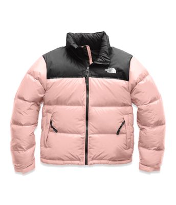 pink fluffy north face jacket