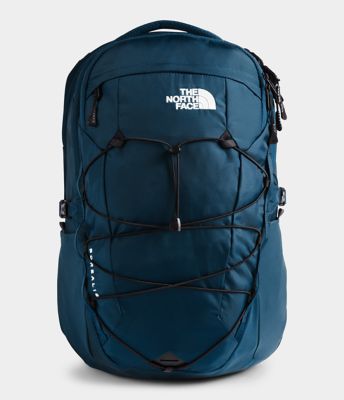 red black and white north face backpack