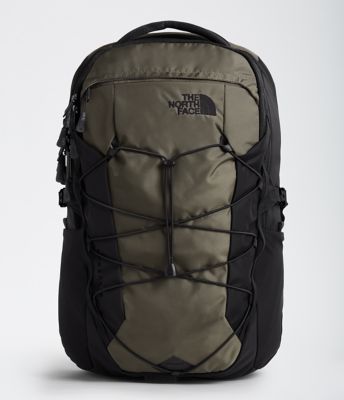 black and white north face backpack