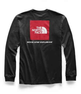 the north face men's long sleeve red box tee