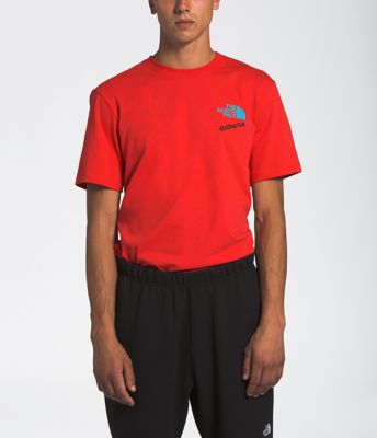 red north face shirt