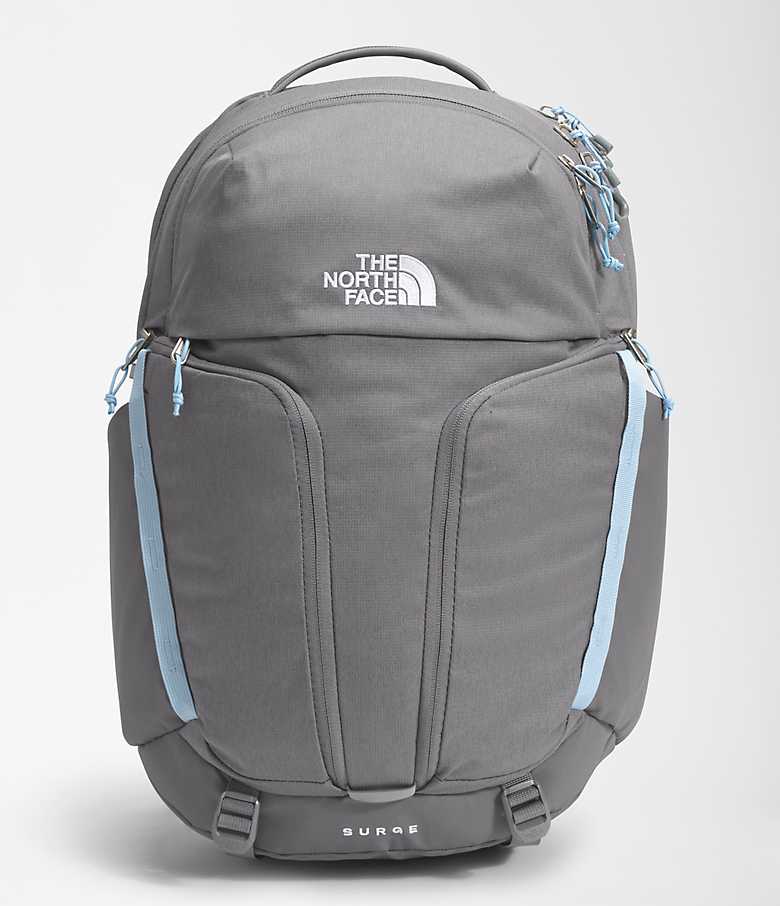 The North Face Women’s Surge Backpack: Zinc Grey Dark Heather / Powder Blue