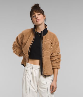High-Low Sherpa Jacket With Front Zipper