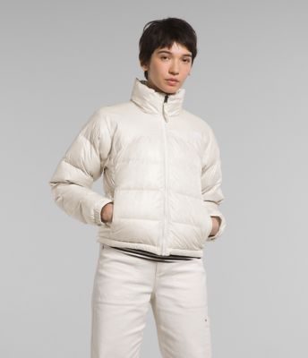 The North Face Nuptse cropped down puffer jacket in white and black