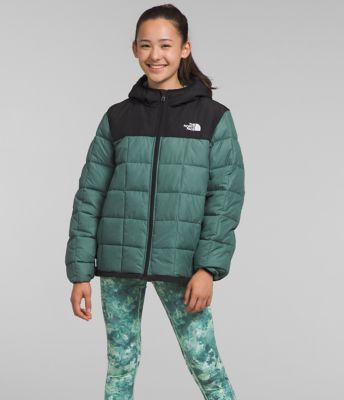 NORTH FACE GIRLS REVERSIBLE HYALITE DOWN JACKET, GRAY, LEOPARD, NWT, L  (14/16)