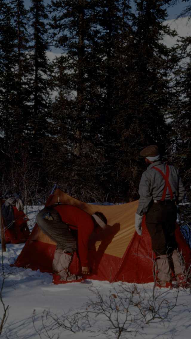 Adventurer, Ned Gillette and his team, set up camp on their Alaskan expedition.