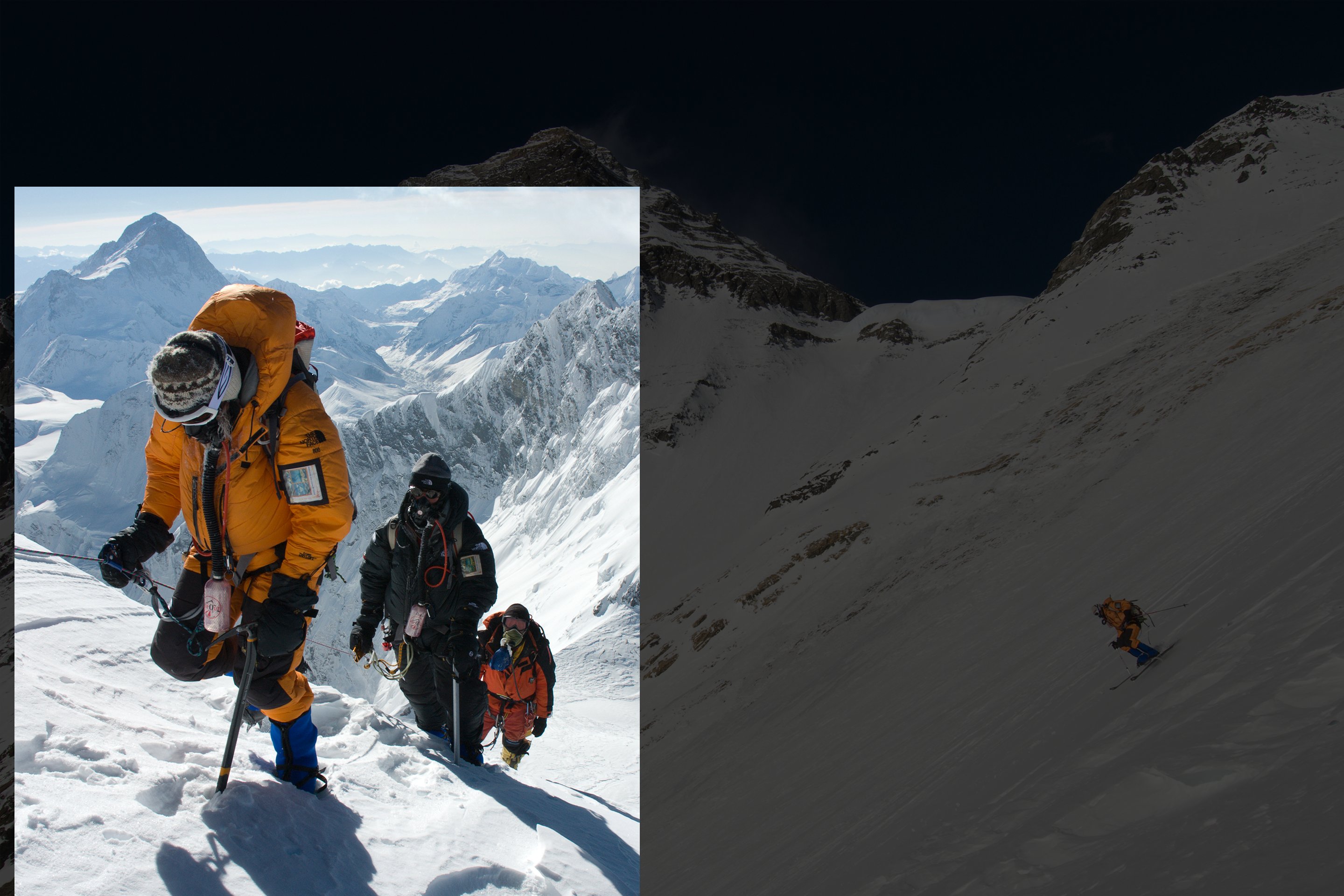 Kit DesLauriers and her team make a high-altitude ascent during her quest to ski the seven summits.