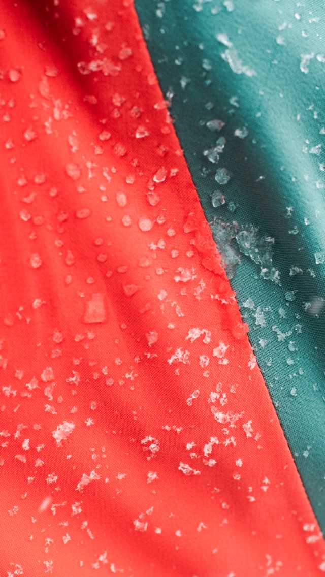 A detail of a water-repellant fabric standing up to the elements.
