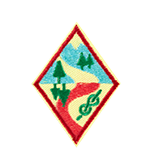  A Climbing Adventure badge illustrates a winding road surrounded by trees plus a rope tied in a knot.