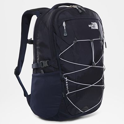 black and teal north face backpack