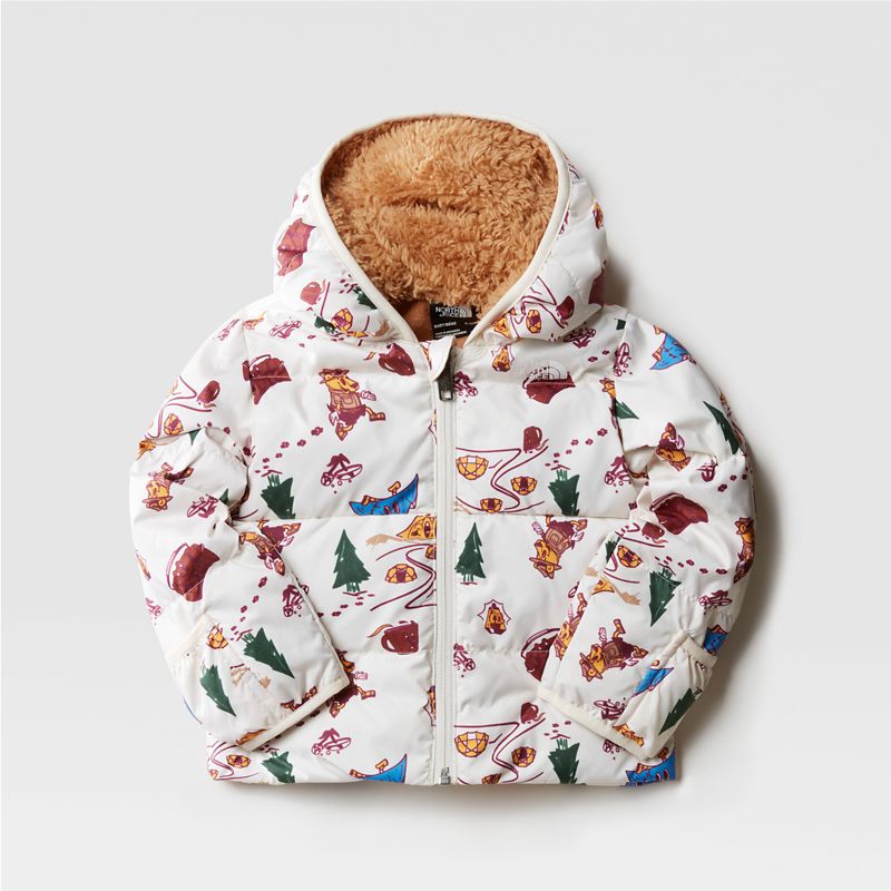 The North Face Baby North Down Hooded Jacket Gardenia White Cartoon Camp Print- 0