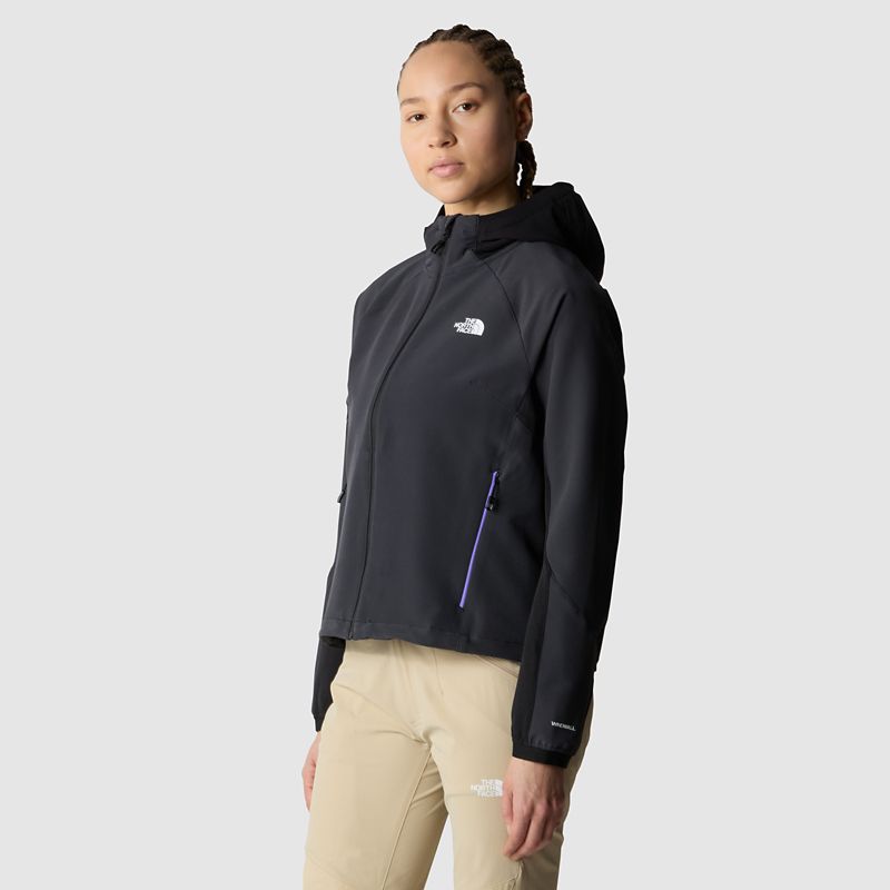 The North Face Women's Athletic Outdoor Softshell Hoodie Asphalt Grey-tnf Black-optic Violet