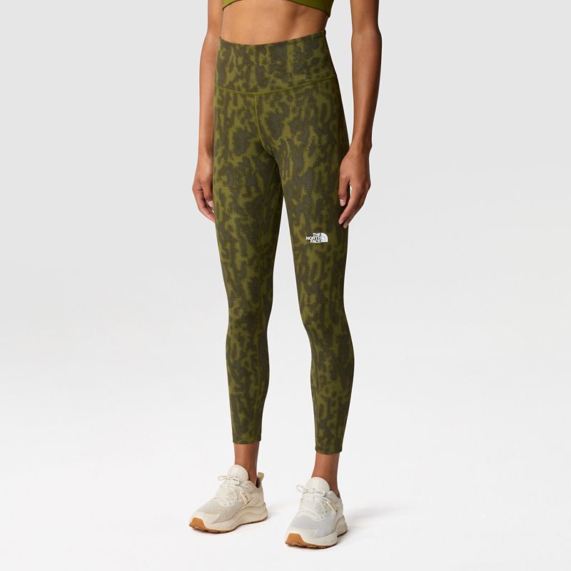 The North Face Women's Flex High Rise 7/8 Printed Leggings Forest Olive Abstract Pitcher Plant Print