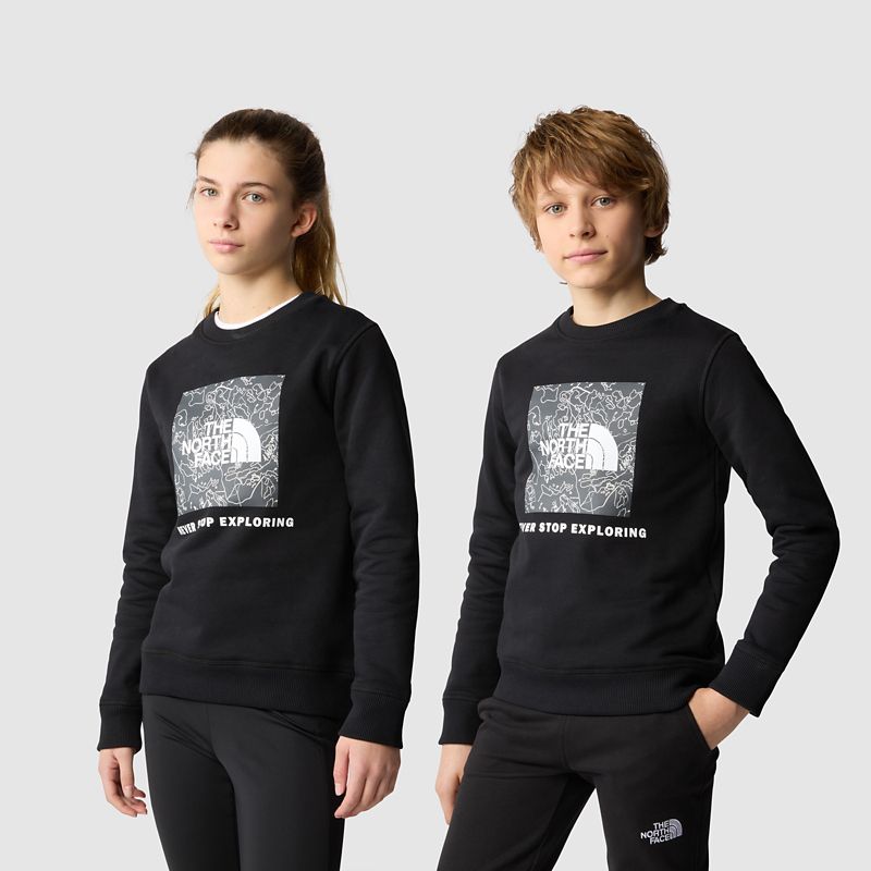 The North Face Teens' Redbox Sweatshirt Tnf Black- Bb-asphalt Grey Bouldering Guide Print