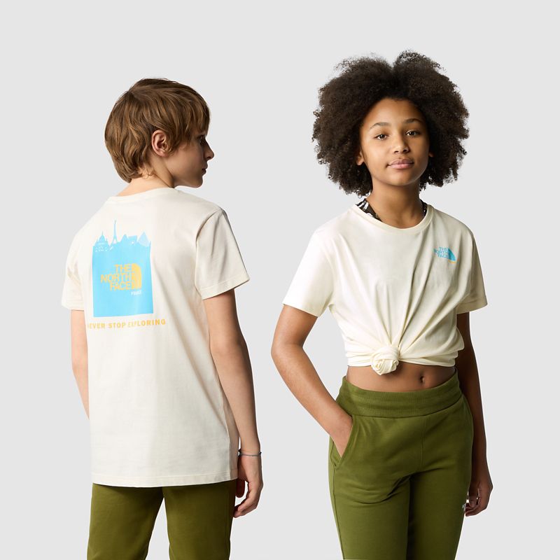The North Face Teens' France Redbox T-shirt White Dune-norse Blue
